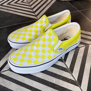 Lime green/yellow checkered vans